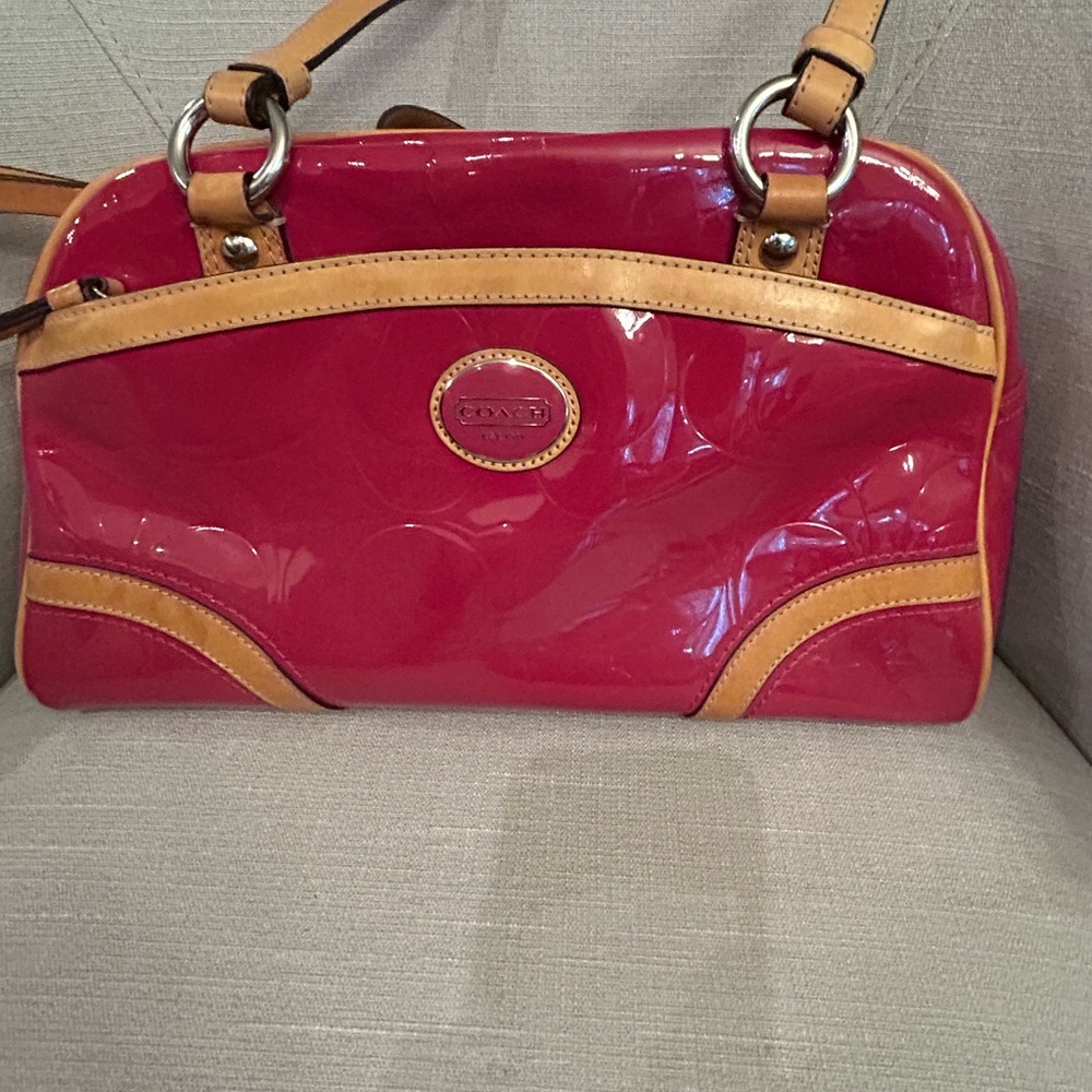 Coach Glossy Pink and Tan Shoulder Bag